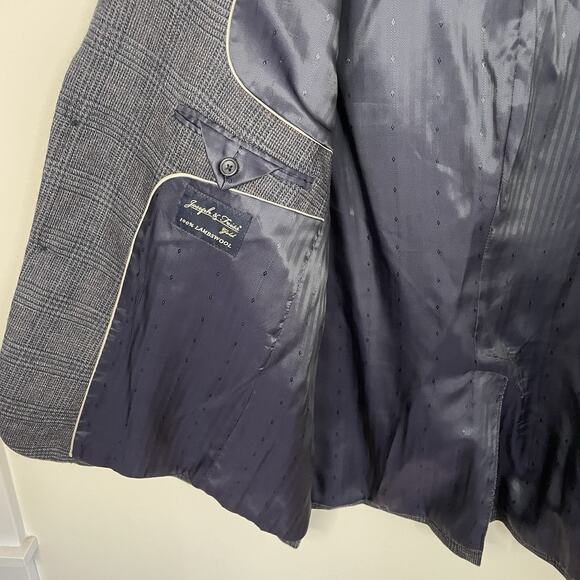Joseph & Feiss Gold Blazer Sport Coat Gray Blue Windowpane Lambswool Men’s 44S - Picture 14 of 15